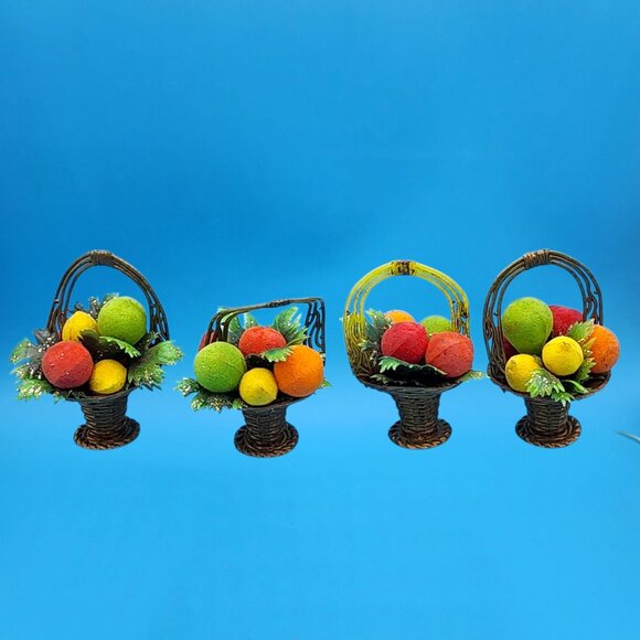 MCM Miniature Flocked Fruit Basket Ornaments Doubl Glo Hong Kong 70s Kitsch VTG - Picture 5 of 9